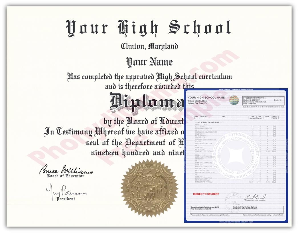 Fake High School Regional Design Diploma & Transcript