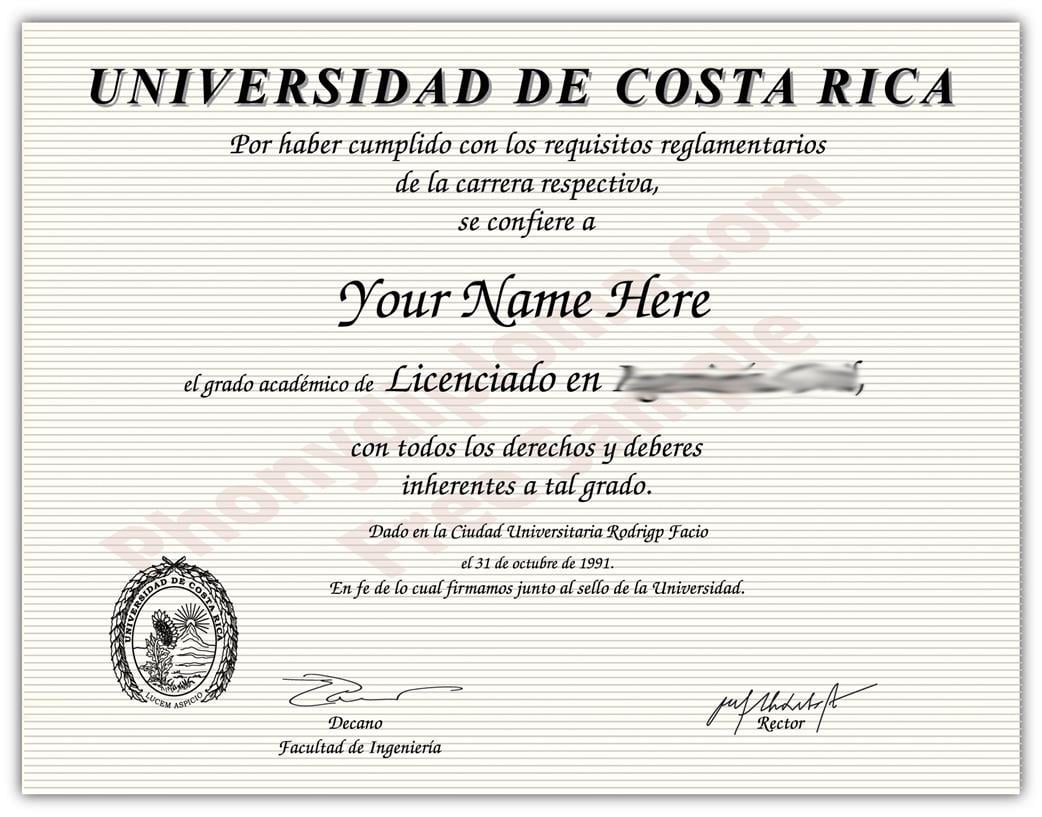 Fake Diploma from Costa Rica University Costa Rica D