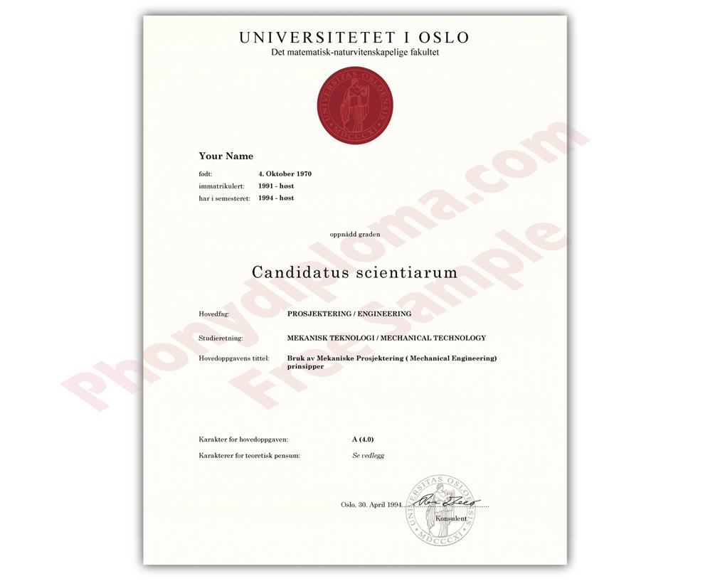 Fake Diploma from Norway University Norway D