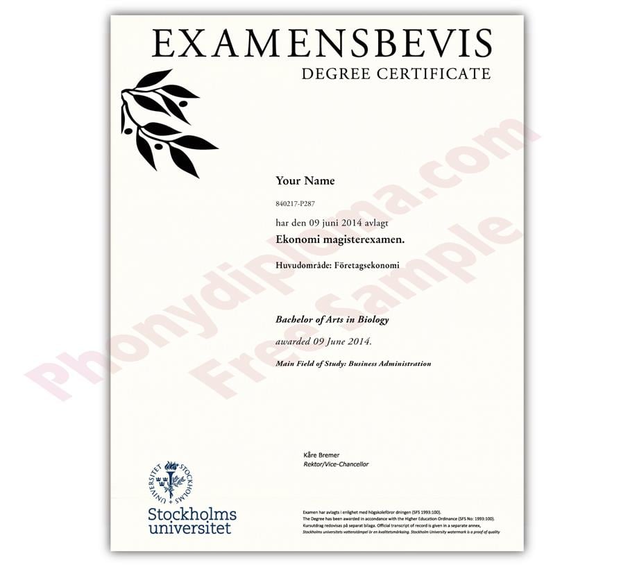 Fake Diploma from Sweden University Sweden D