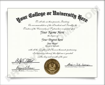 Fake USA College or University Diploma - Arched Name / Bottom Emblem