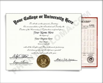 Fake USA College or University Diploma and Transcripts - Arched Name / Top Emblem