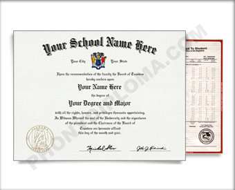 Fake USA College or University Diploma and Transcripts - Arched Name / Left Emblem