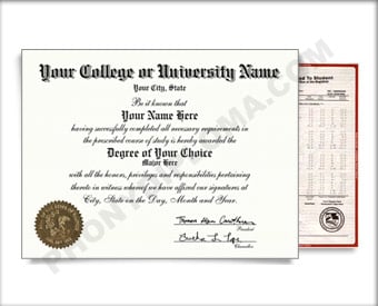 Fake USA College or University Diploma and Transcripts - Straight Name / Left Emblem