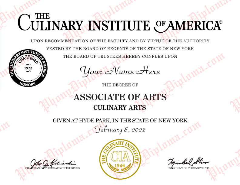 Culinary Institute Certificate Fake Diploma from PhonyDiploma