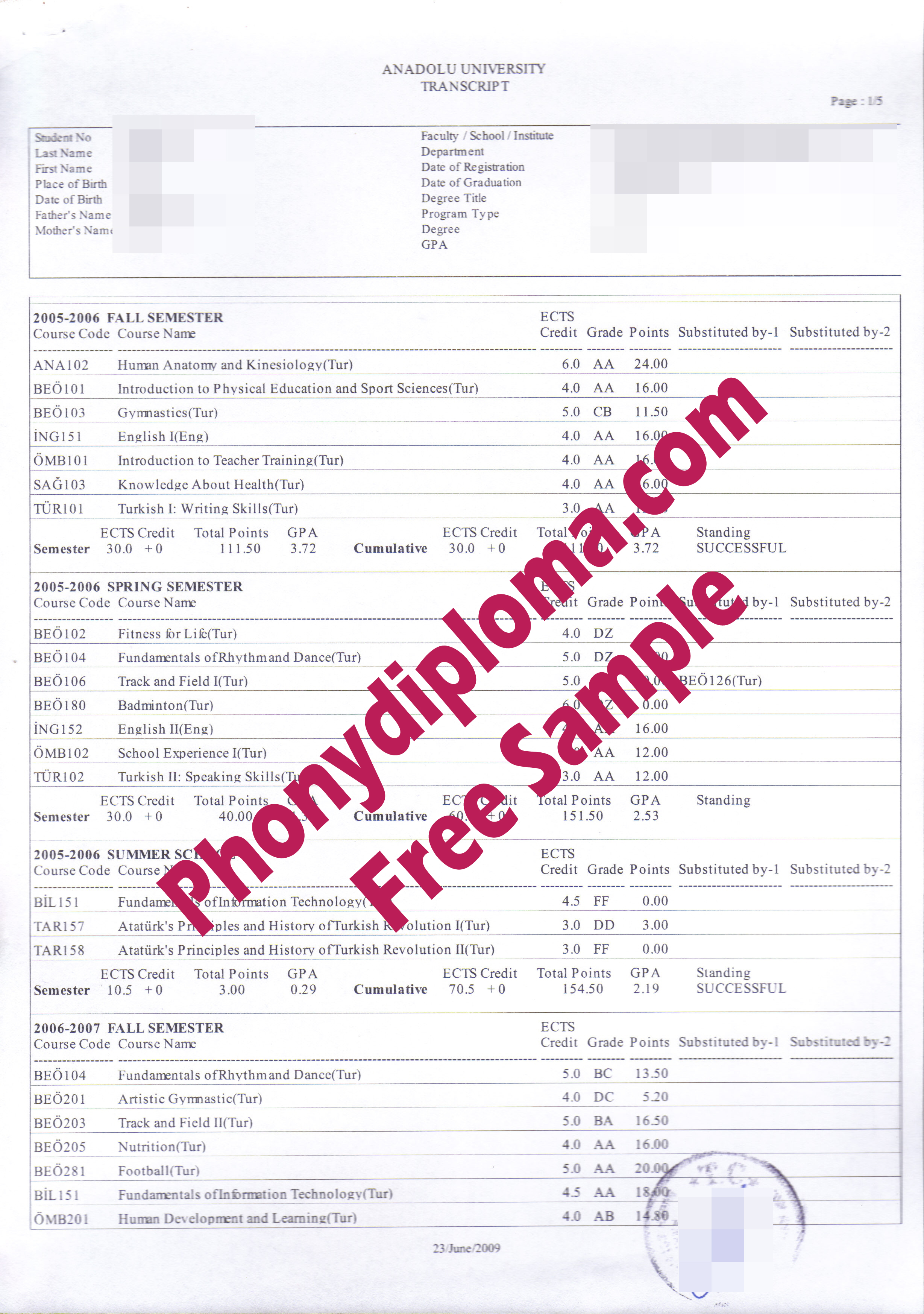 Anadolu Actual Match Transcript Free Sample From Phonydiploma