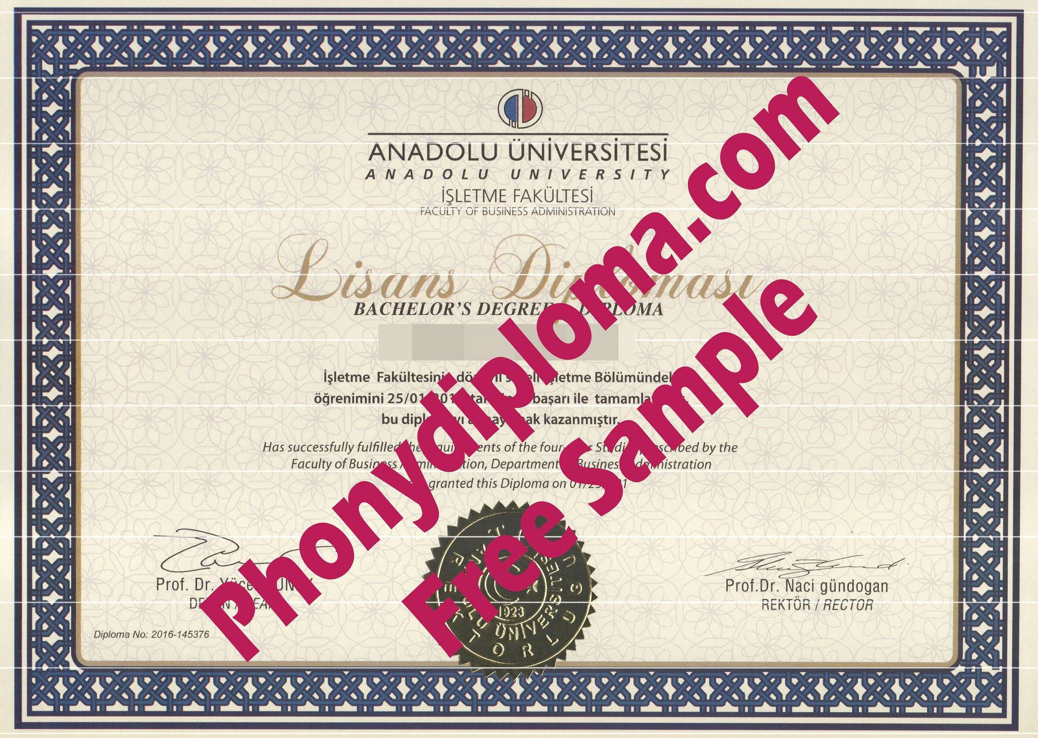 Anadolu Universitesi Free Sample From Phonydiploma