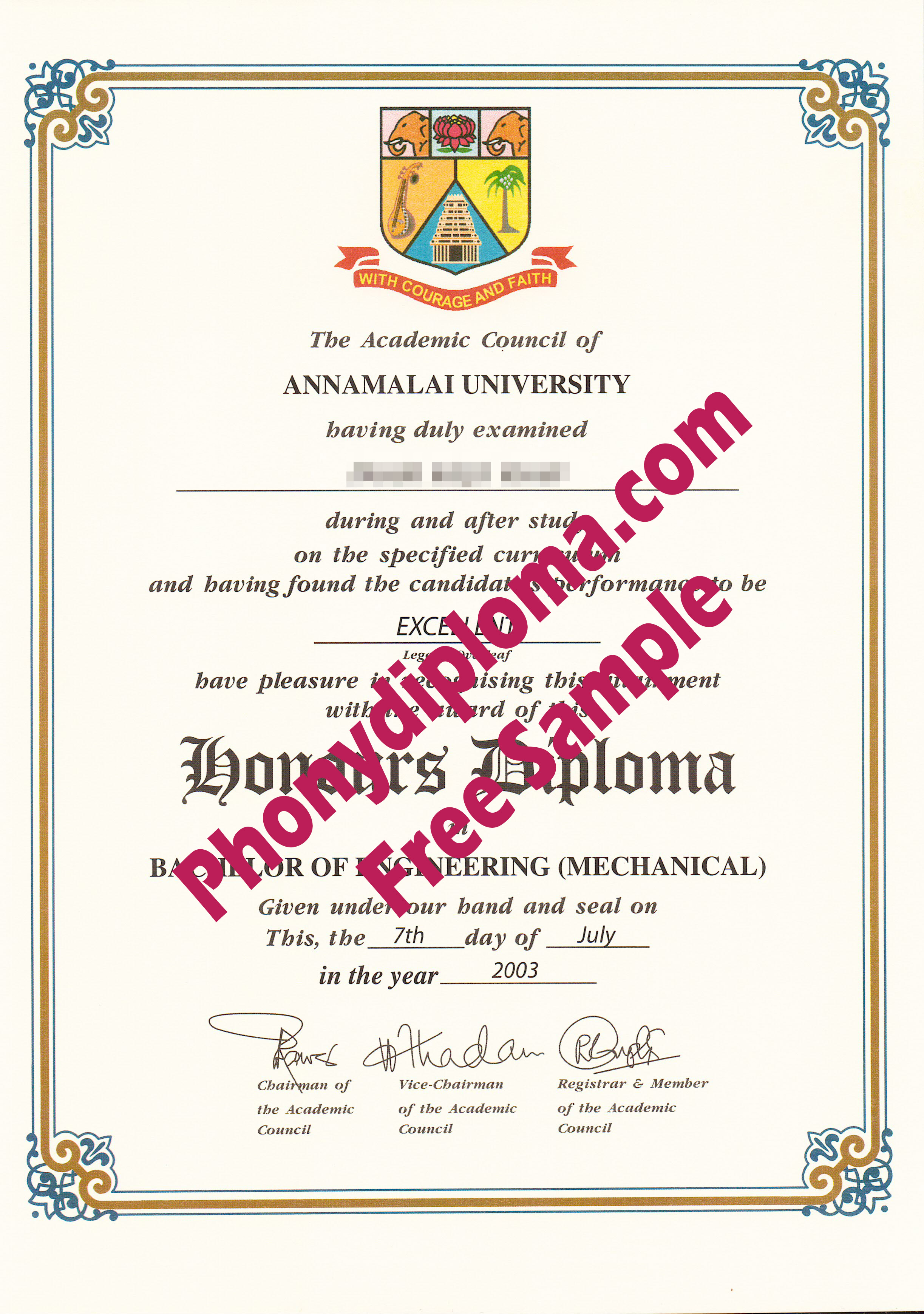 Annamalai University Free Sample From Phonydiploma