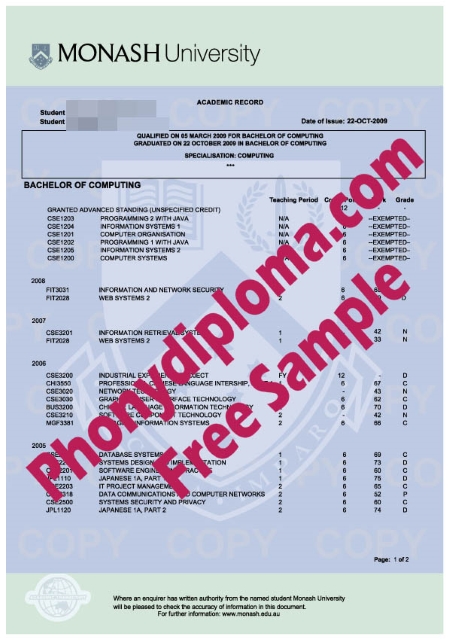 Australia Monash University Actual Match Transcripts Free Sample From Phonydiploma