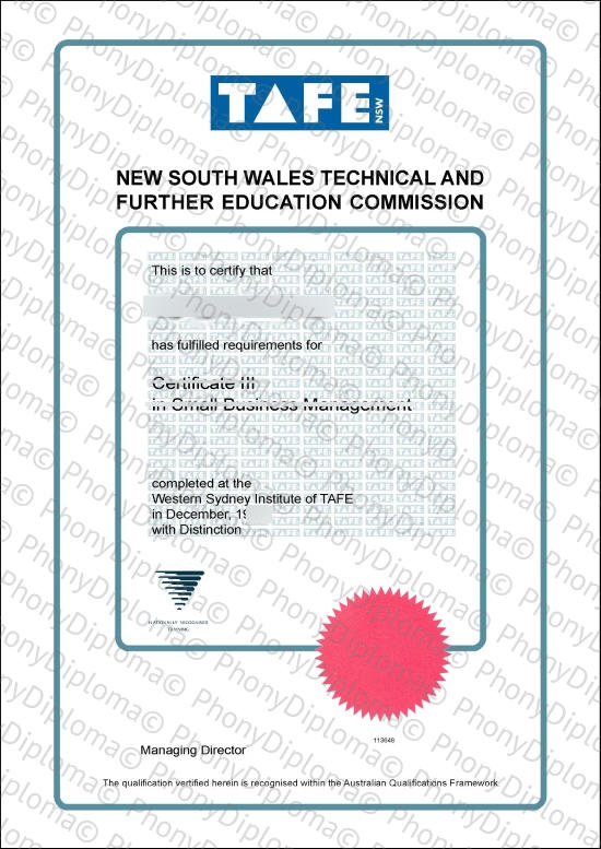 Australia Tafe Nsw Tech Comission Free Sample From Phonydiploma