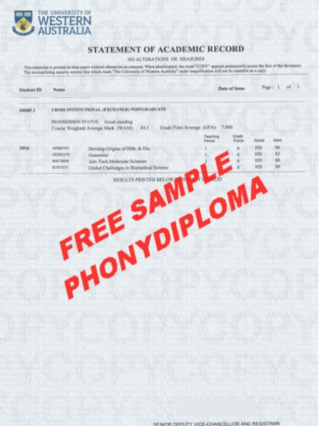 Australia University Of Western Australia Actual Match Transcript Free Sample From Phonydiploma