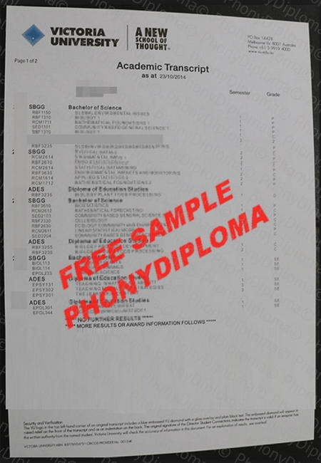 Australia Victoria University Of Technology Actual Match Transcript Free Fake Diploma Sample