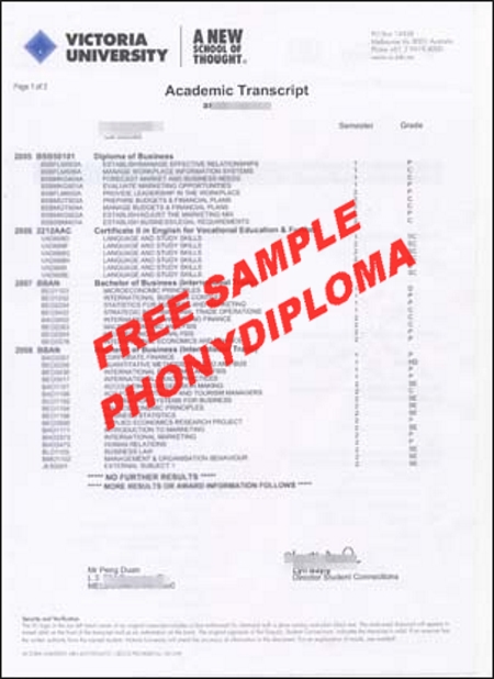 Australia Victoria University Of Technology Actual Match Transcript Free Sample From Phonydiploma