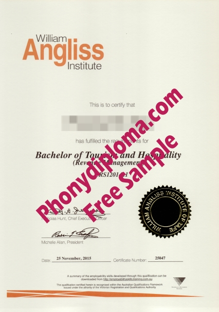 Australia William Angliss Institute Gold Emblem Also Available In Red Free Sample From Phonydiploma