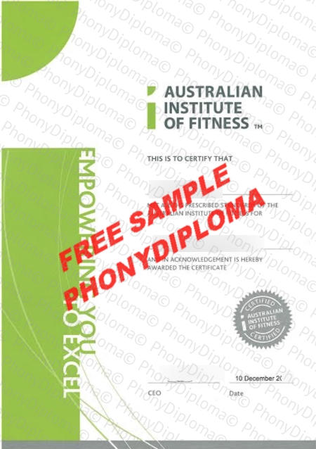 Australian Institute Of Fitness Fake Diploma Sample