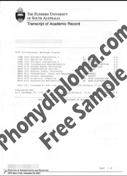 Flinders University Australia Actual Match Transcript Free Sample From Phonydiploma