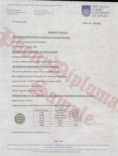 University Of Wales New South Wales Nsw Fake Diploma Sample From Phonydiploma