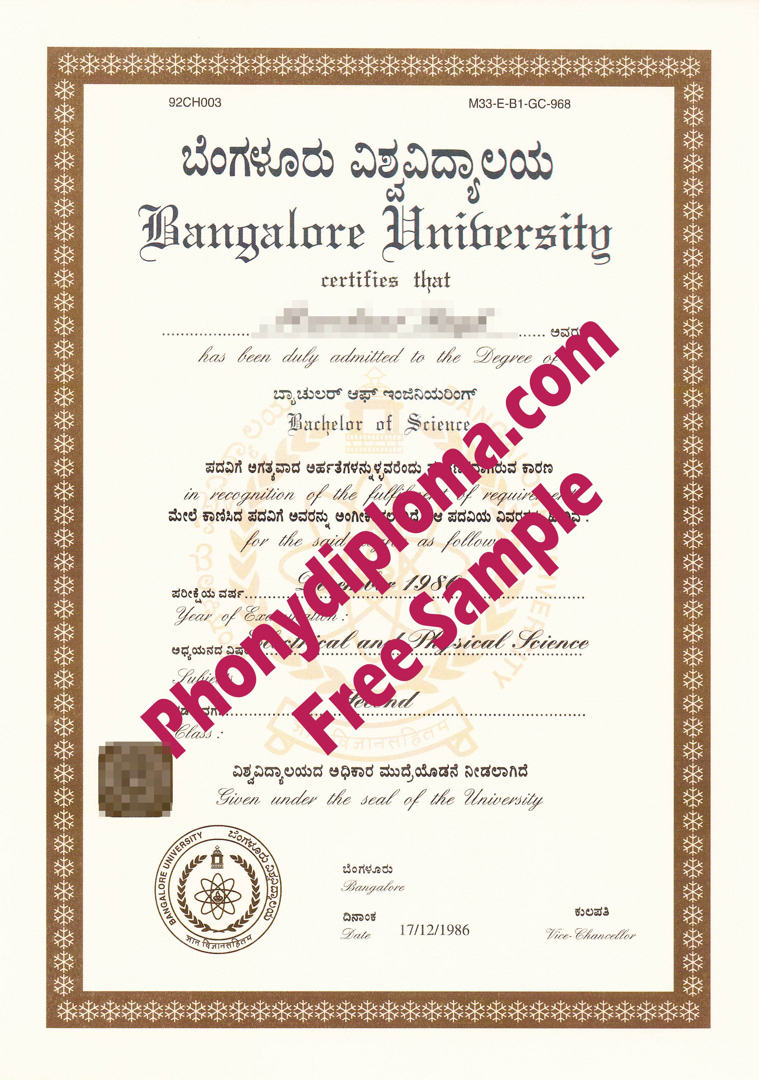 Bangalore University Free Sample From Phonydiploma