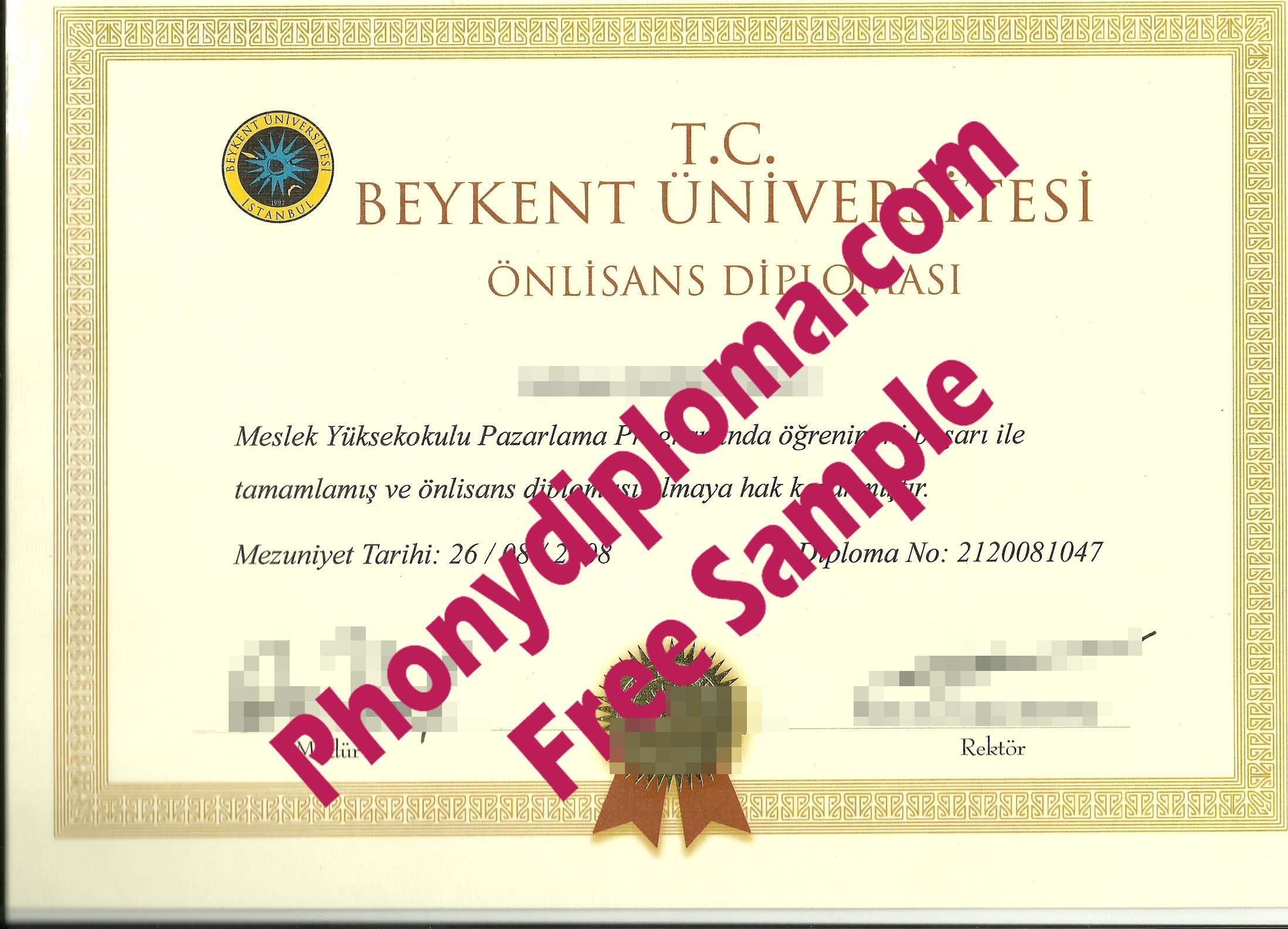 Beykent University Turkey Free Sample From Phonydiploma