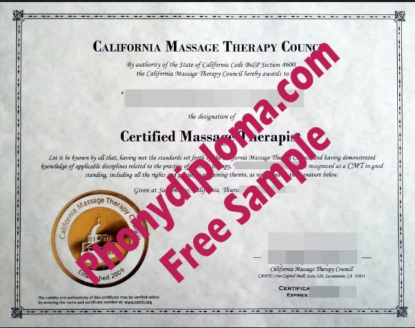 California Massage Therapy Council Free Sample From Phonydiploma