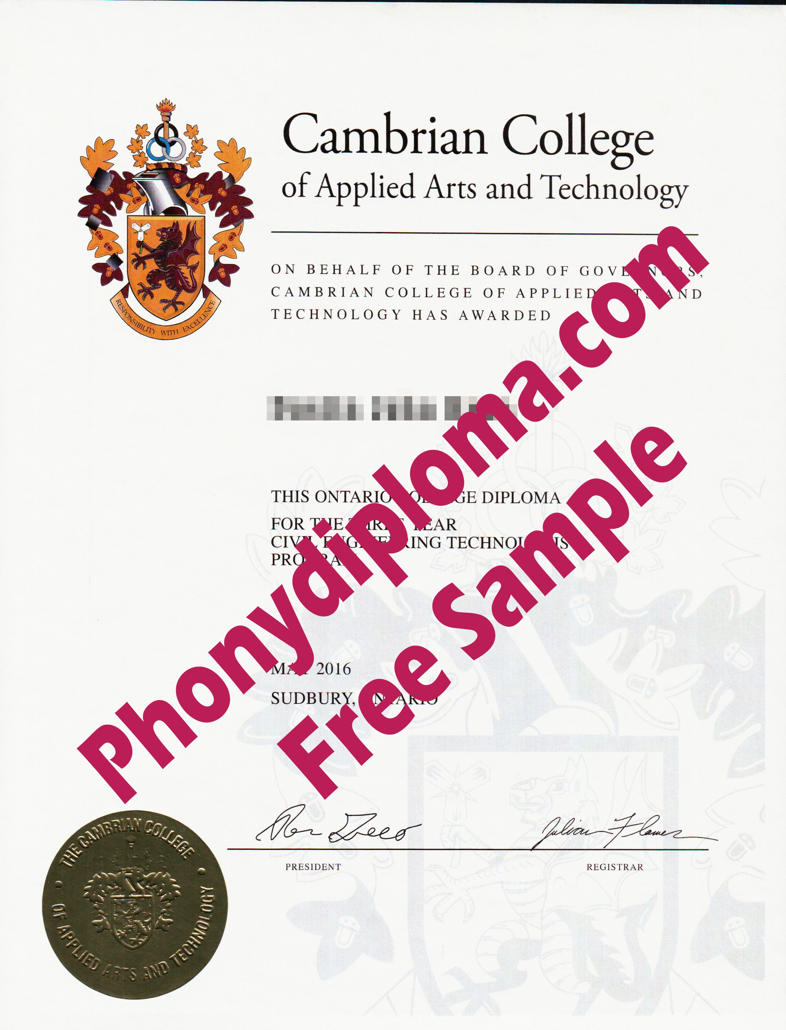 Cambrian College Of Applied Arts And Technology Canada Free Sample From Phonydiploma