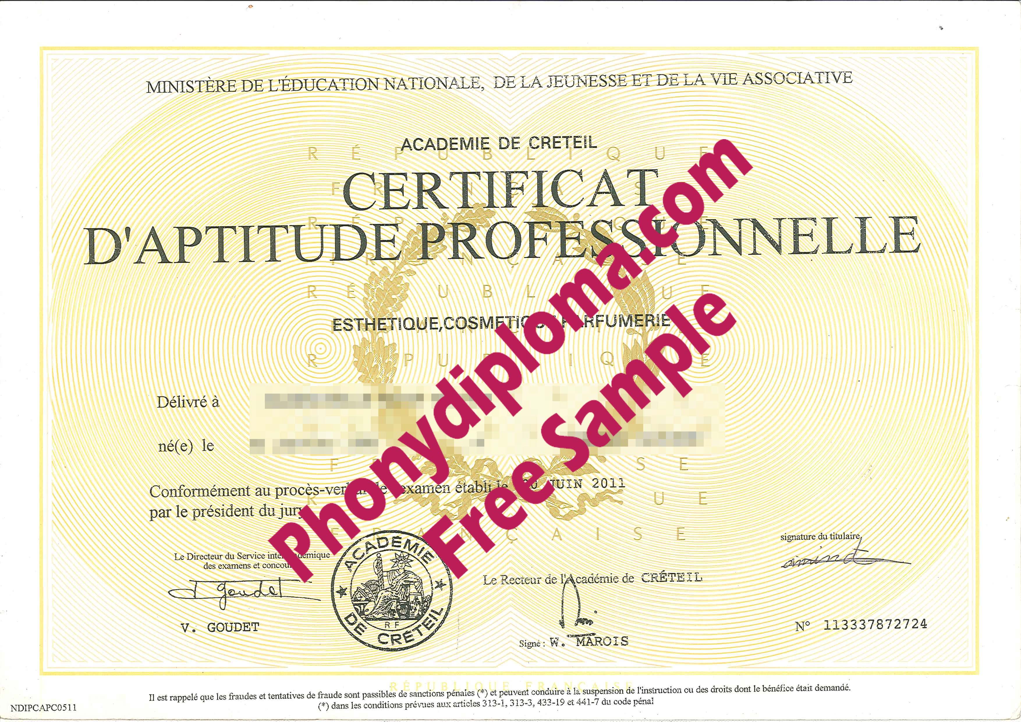 Academie De Creteil Certificat D'aptitude Professionnelle France French Cosmetique Customer Version Copy   Copy