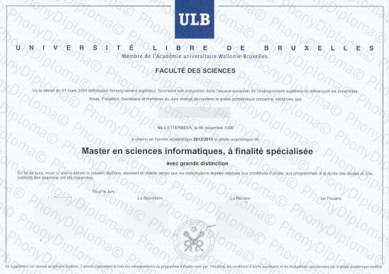 France Universite Libre De Bruxelles Free Sample From Phonydiploma