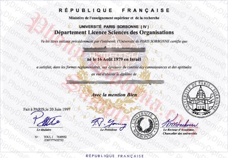 France Universite Paris Sorbonne Fake Diploma Sample