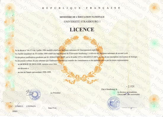 France Universite Strasbourg Fake Diploma From Phonydiploma