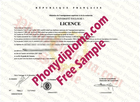 France University  Toulouse Free Fake Diploma Sample