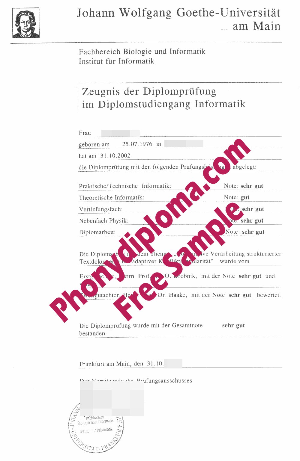 Goethe Actual Match Transcripts Free Sample From Phonydiploma