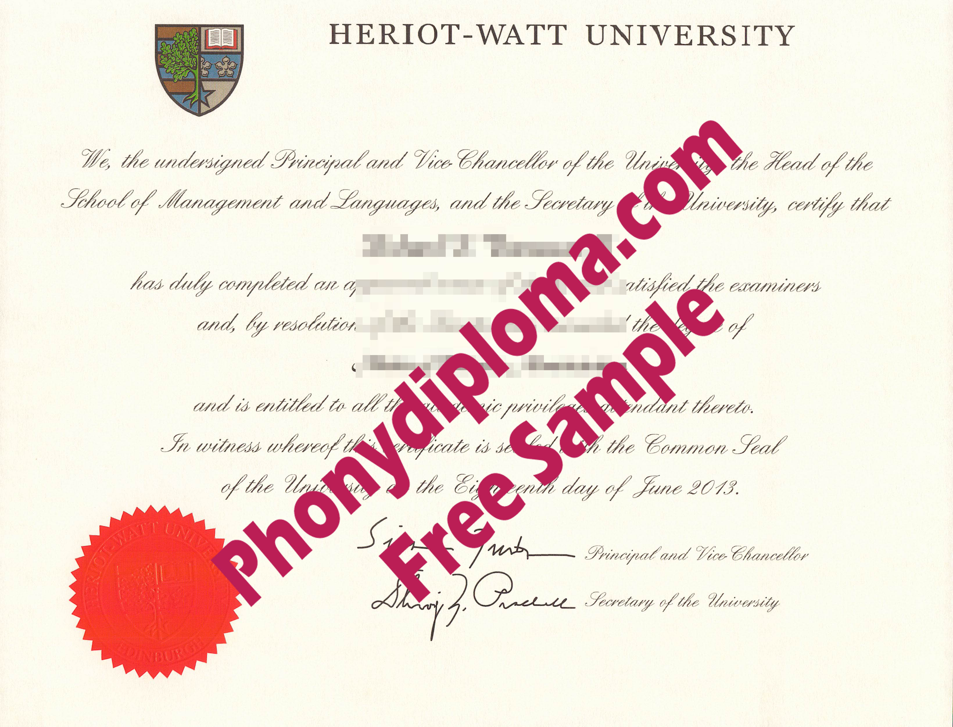 Heriot Watt University Free Sample From Phonydiploma