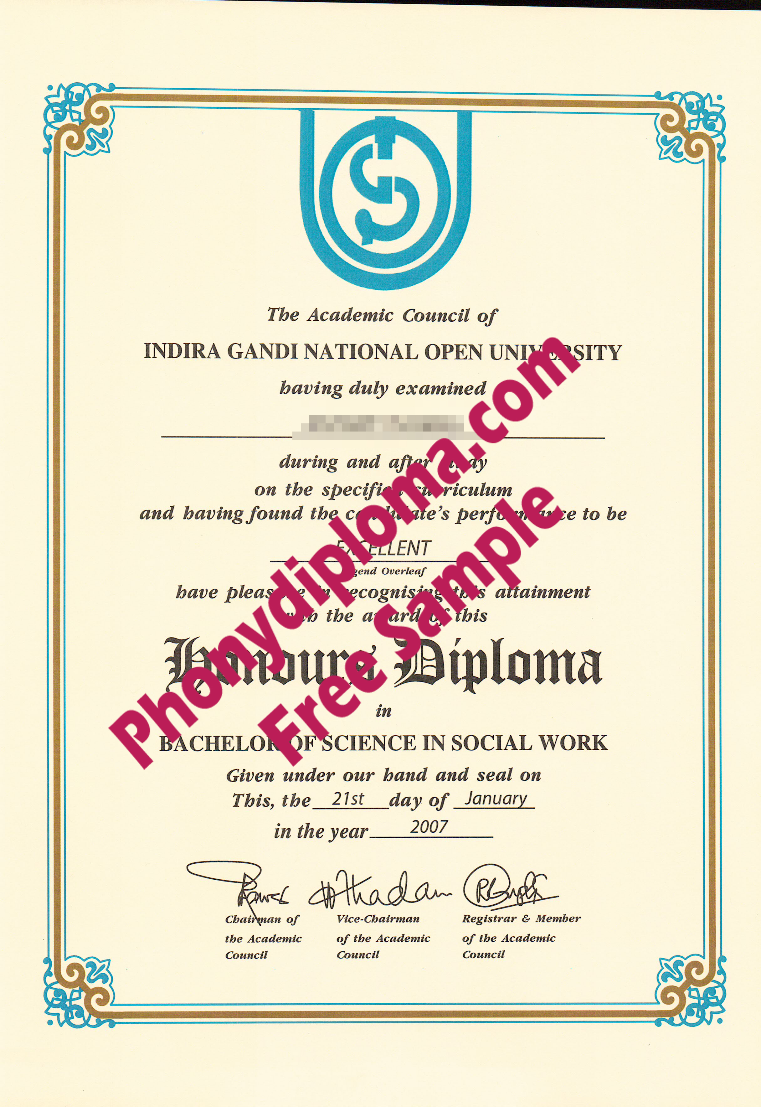 Indira Gandhi National Open University Indira Free Sample From Phonydiploma