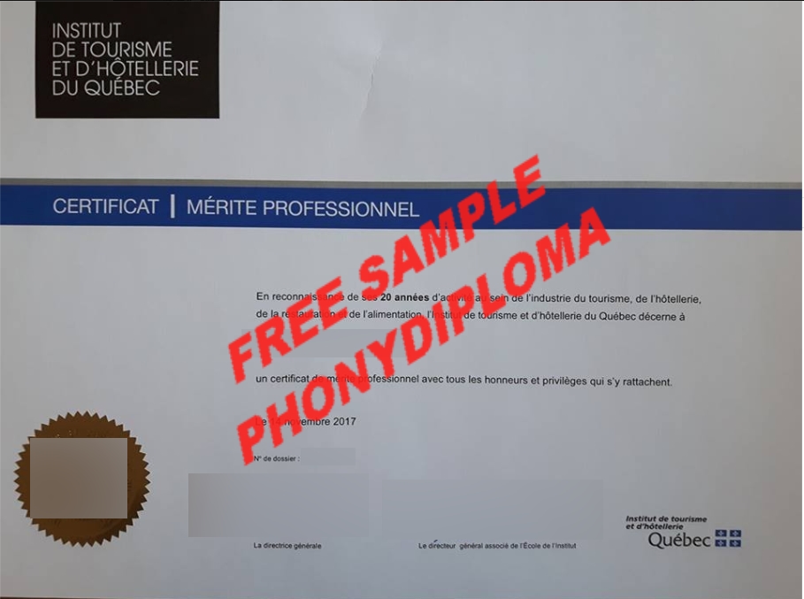 Institut De Tourisme Et D'hôtellerie Du Quebec Diploma Free Sample From Phonydiploma