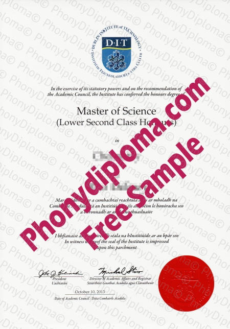 Ireland Dublin Institute Of Technology Fake Diploma Sample