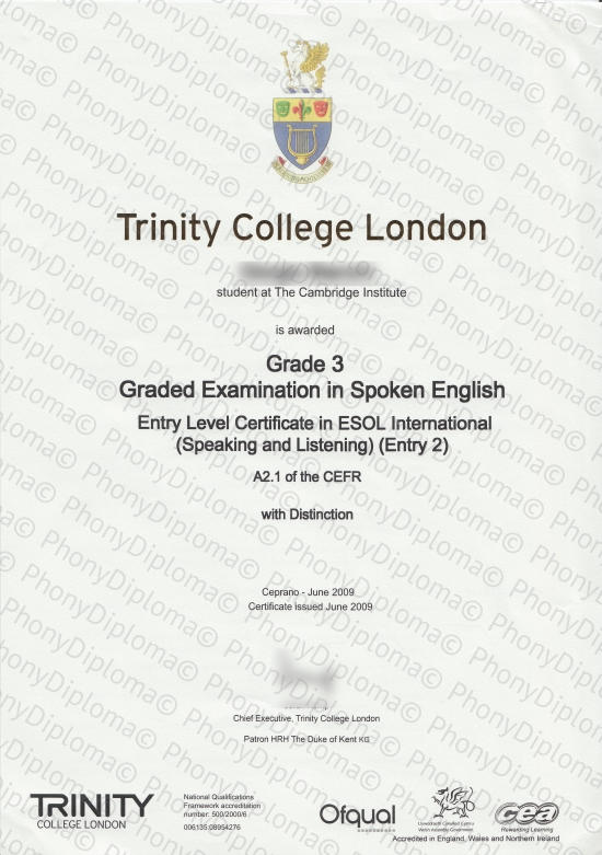 Ireland Trinity College London Free Sample From Phonydiploma