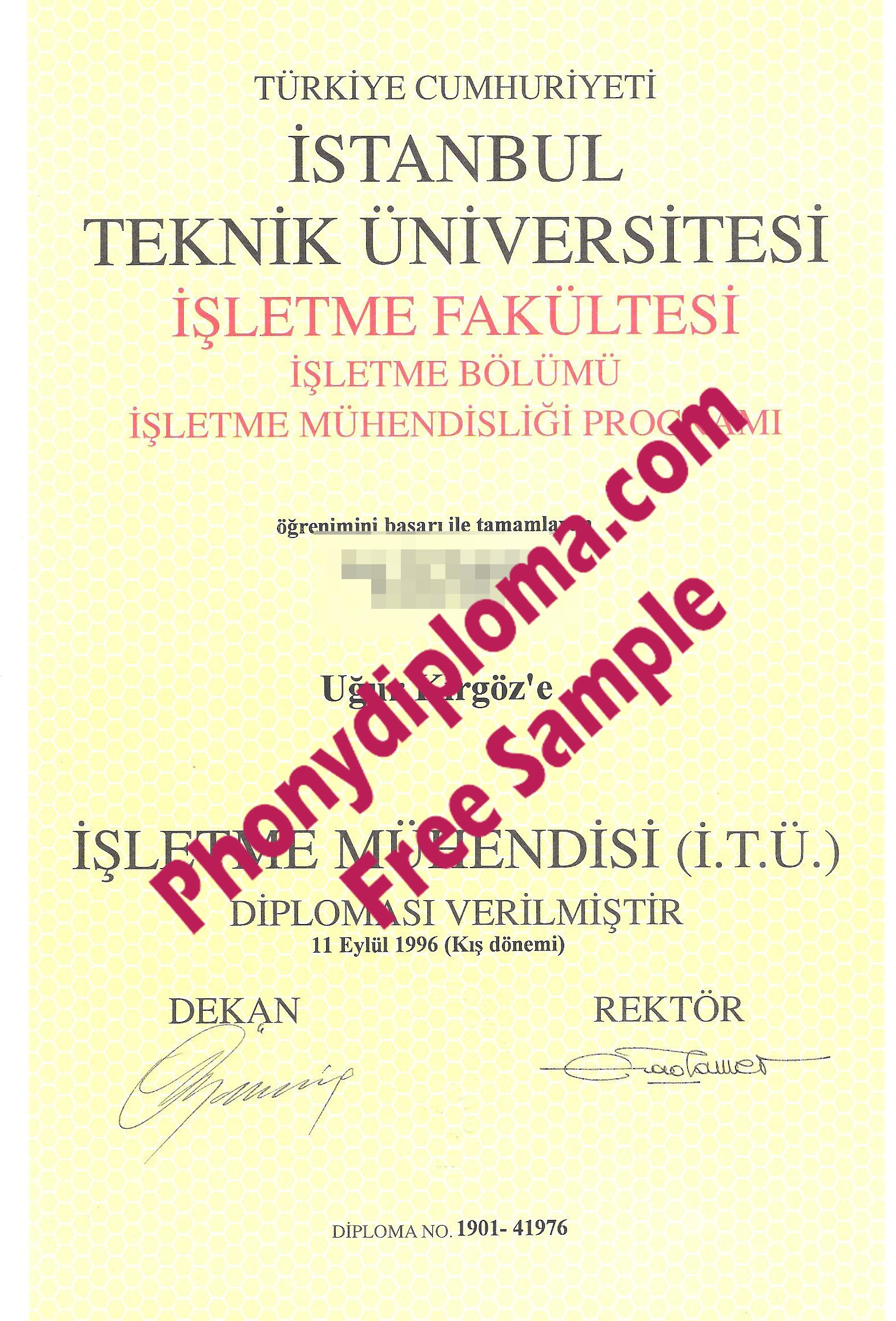 Istanbul Teknik Universitesi Diploma Free Sample From Phonydiploma