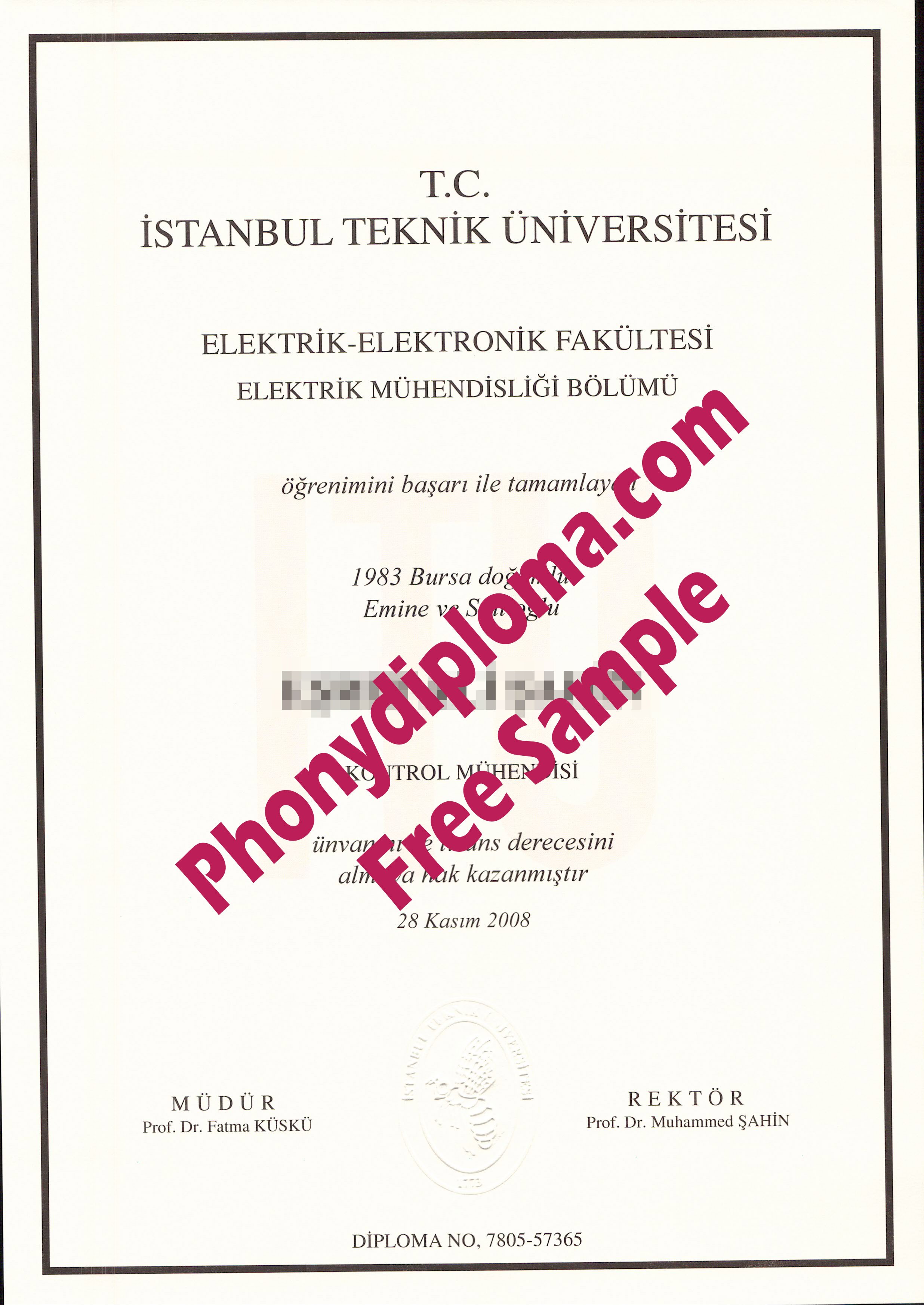 Istanbul Teknik Universitesi Turkey Free Sample From Phonydiploma