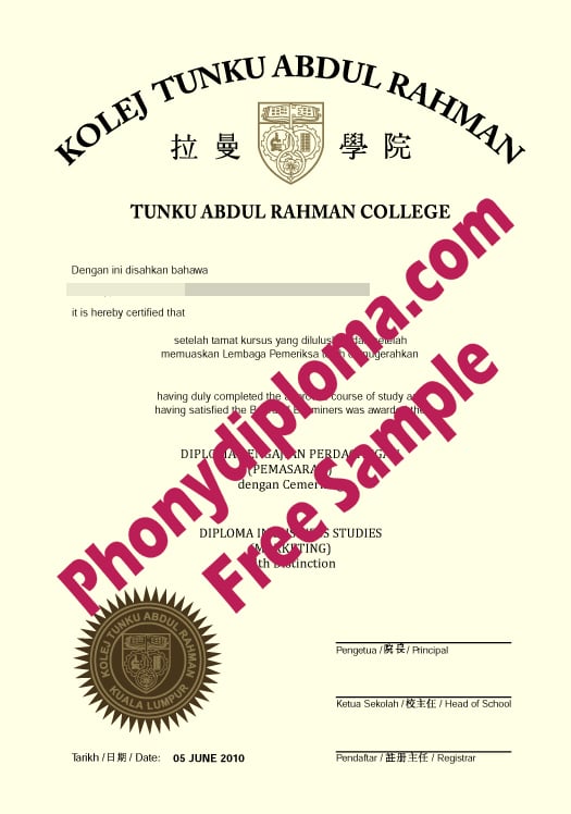 Kolej Tunku Abdul Rahman Free Sample From Phonydiploma