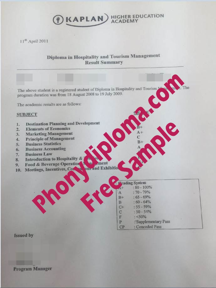 Kaplan Higher Education Academy Hospitality Singapore Actual Match Transcript Free Sample From Phonydiploma