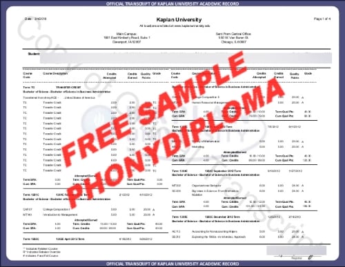 Kaplan University Actual Match Transcript Free Sample From Phonydiploma