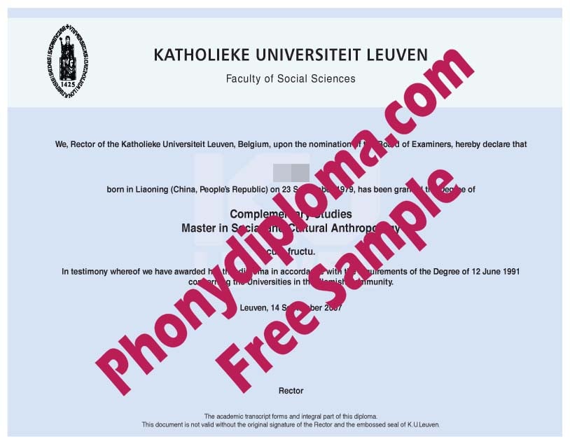 Katholieke Universiteit Leuven Free Sample From Phonydiploma