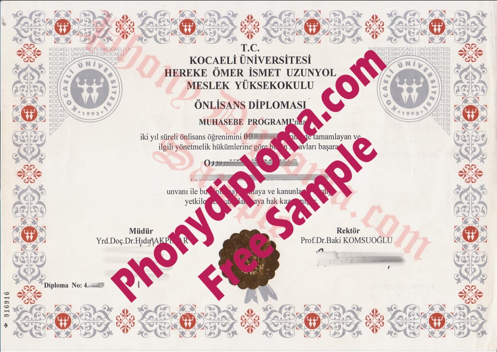 Kocaeli Universitesi Turkey Free Sample From Phonydiploma