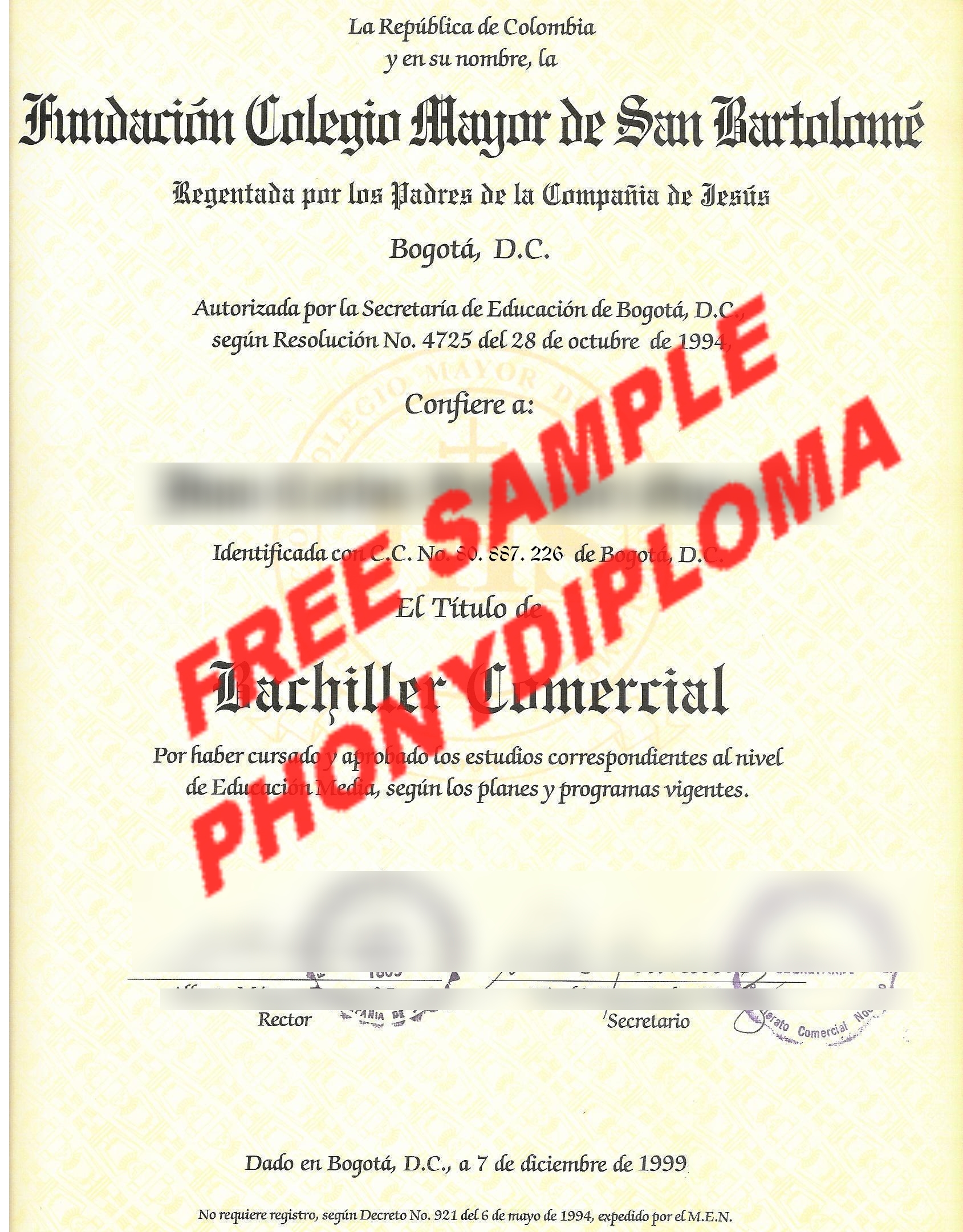 La Republica De Columbia Free Sample From Phonydiploma