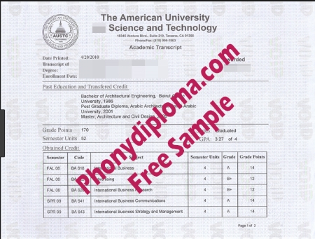 Lebanon American University Of Science And Technology Actual Match Transcripts Free Sample From Phonydiploma