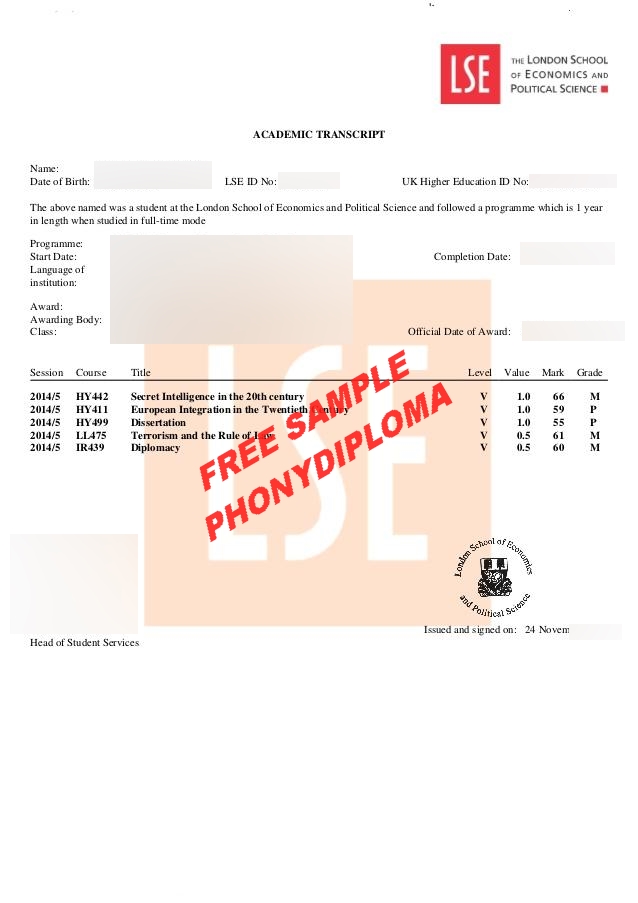 London School Of Economics Actual Match Transcript Free Sample From Phonydiploma
