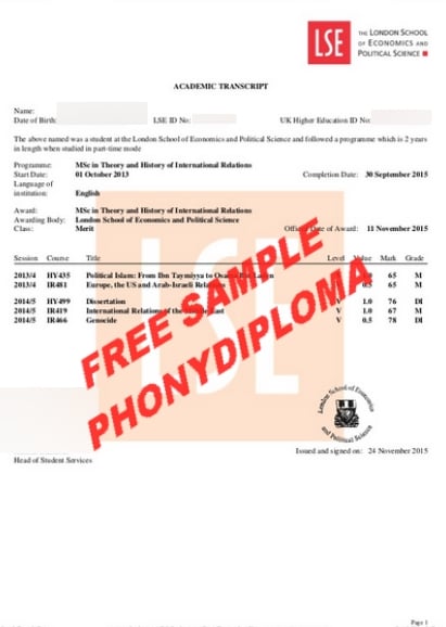 London School Of Economics And Political Science Actual Match Transcript Free Sample From Phonydiploma