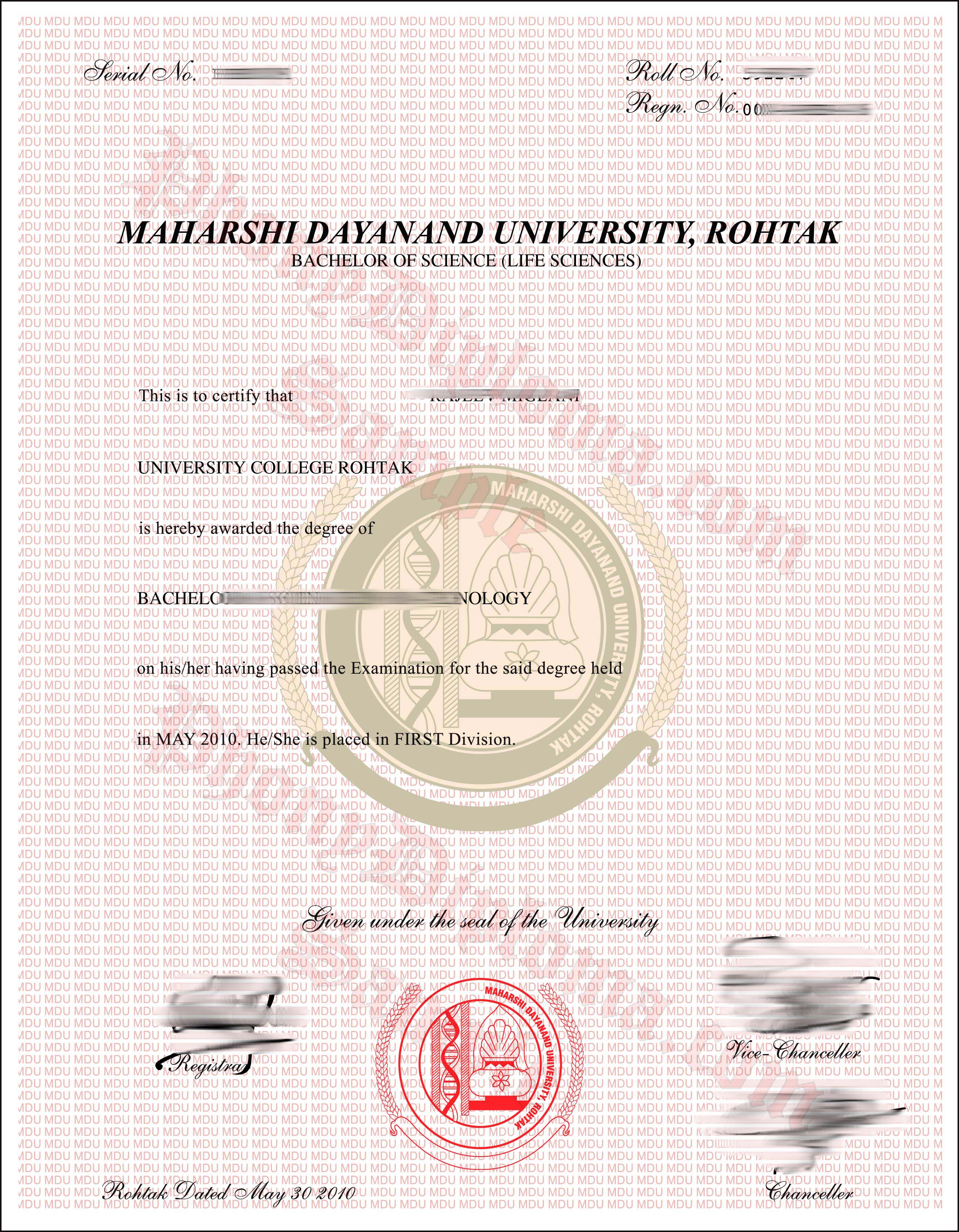 Maharshi Dayanand University $400 Free Sample From Phonydiploma