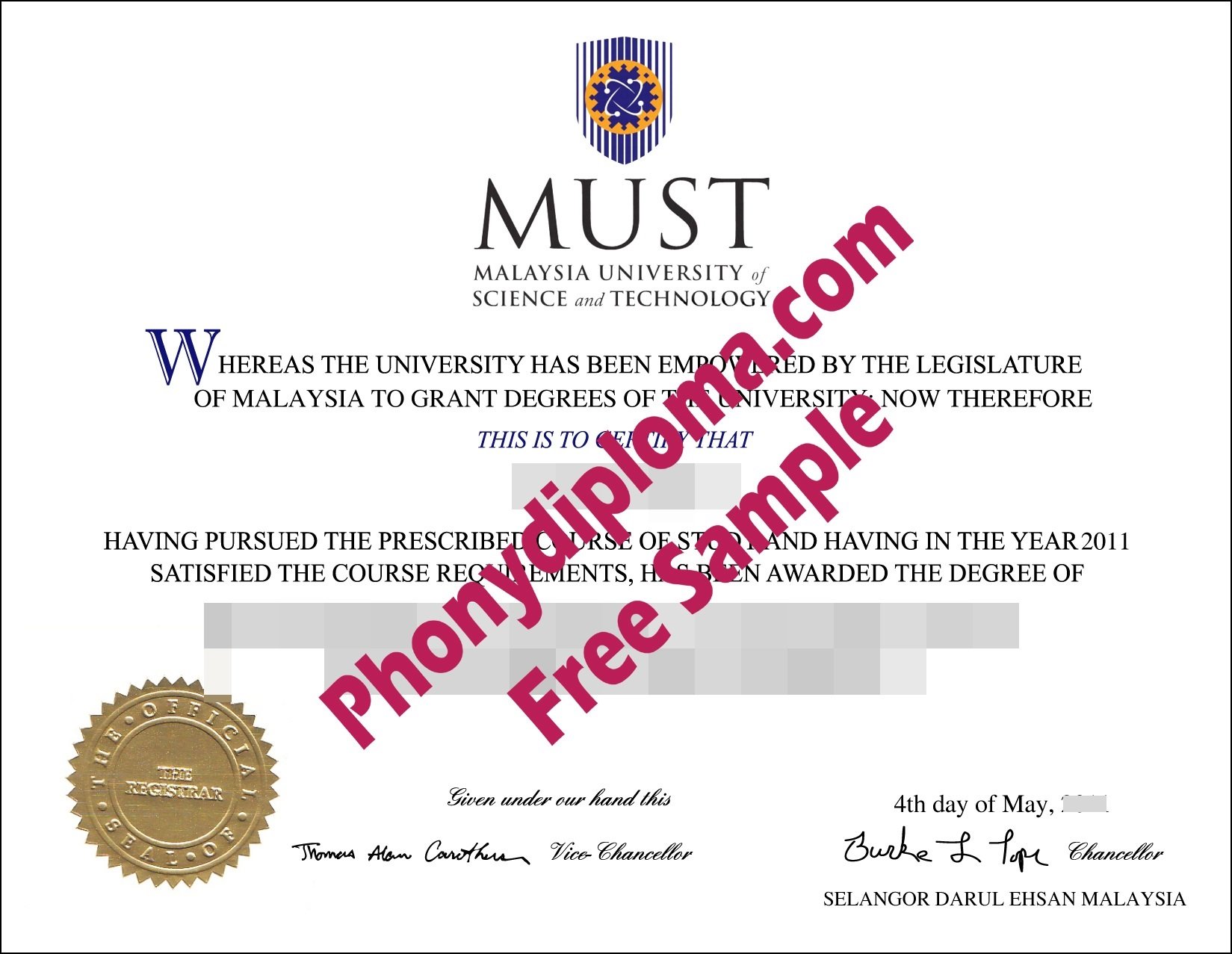 Malaysia University Of Science And Technology Must Free Sample From Phonydiploma