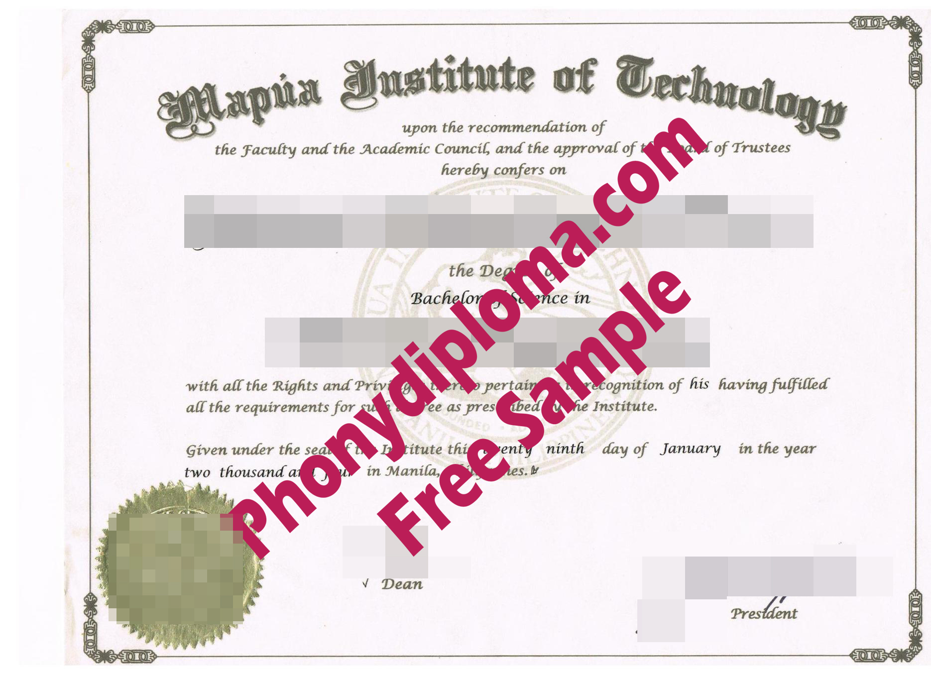 Mapua Institute Of Technology Free Sample From Phonydiploma